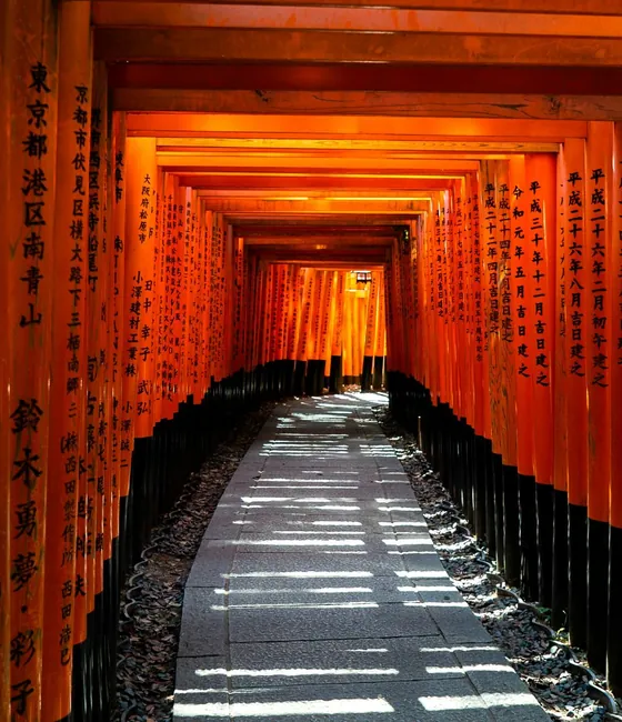 A tunnel of vermilion torii gates at Fushimi Inari Taisha